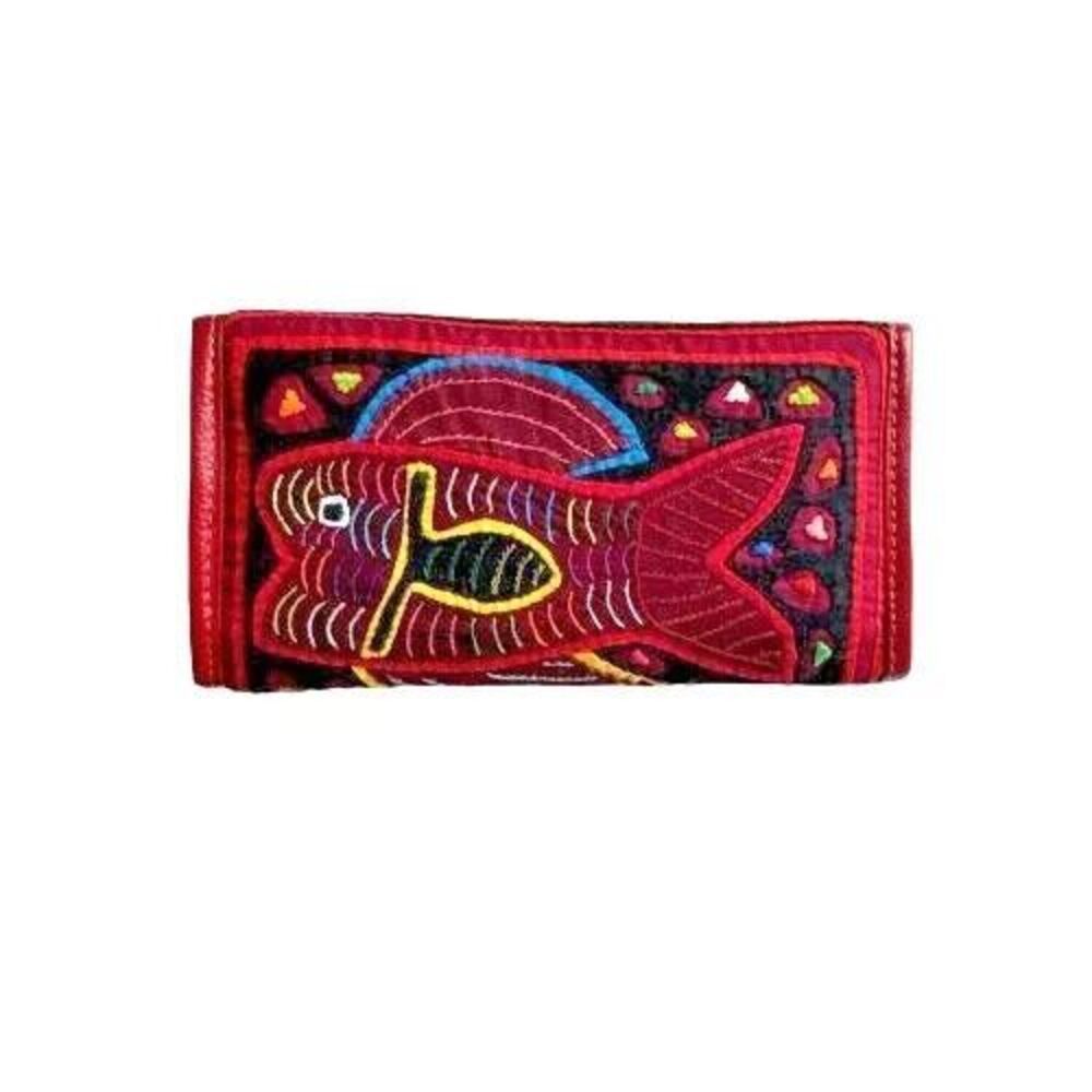 Unique Artisan Handmade‎ Mola Wallet Large - Arte Kuna Colombia 100% Leather - Picture 2 of 5